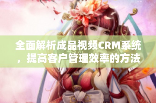 全面解析成品视频CRM系统，提高客户管理效率的方法